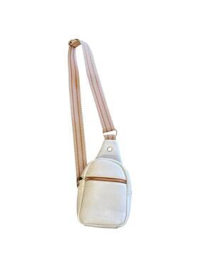 Telena Ivory Crossbody Bag with Wide Camera  Strap in Rust Zip Closure & Pocket